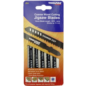 75mm 8tpi Coarse Cut Jigsaw Blades Wood Pack of 5