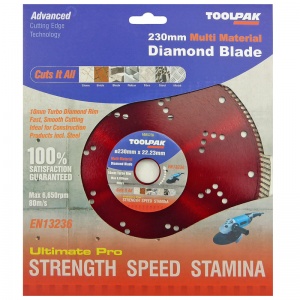 230mm x 22.23mm Multi-Material Diamond Blade 10mm Turbo Rim
