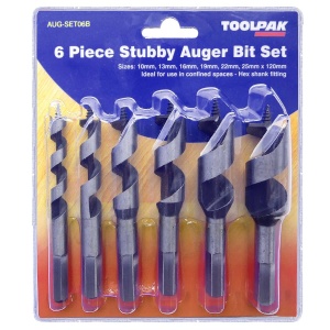 6 Piece Hex Shank Stubby Auger Bit Set