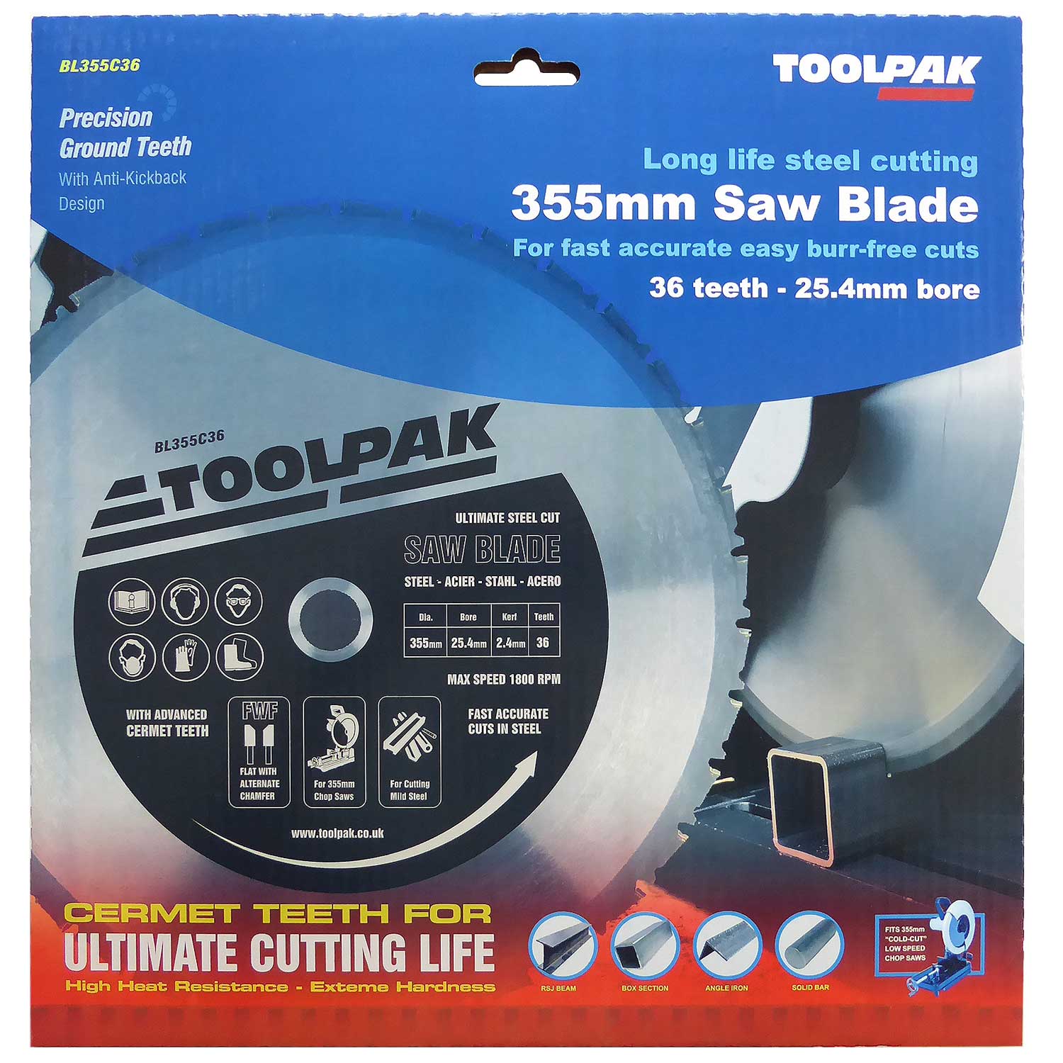 355mm x 36T Steel Cut CERMET Chop Saw Blade