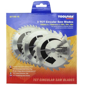190mm x 16mm TCT Circular Saw Blades Pack of 3