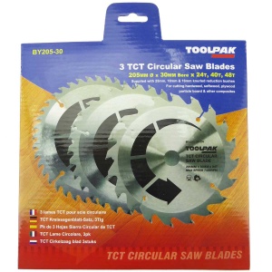 205mm x 30mm TCT Circular Saw Blades Pack of 3