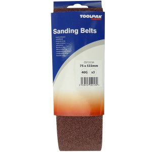 75mm x 533mm Sanding Belt 40 Grit Display Pack of 3