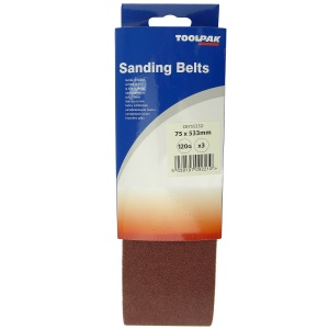 75mm x 533mm Sanding Belt 120 Grit Display Pack of 3