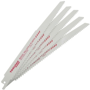 225mm 6tpi Reciprocating Saw Blade Nailed Wood / Plastic Pack of 5