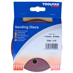 115mm Sanding Disc 120 Grit 8 Hole Display Pack of 10