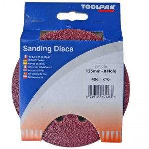 125mm Sanding Disc 40 Grit 8 Hole Display Pack of 10