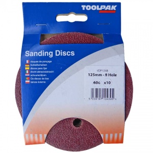 125mm Sanding Disc 60 Grit 8 Hole Display Pack of 10