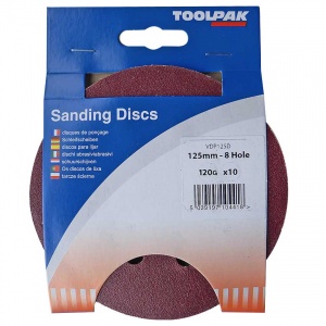 125mm Sanding Disc 120 Grit 8 Hole Display Pack of 10