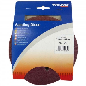 150mm Sanding Disc 40 Grit 6 Hole Display Pack of 10