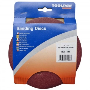 150mm Sanding Disc 120 Grit 6 Hole Display Pack of 10